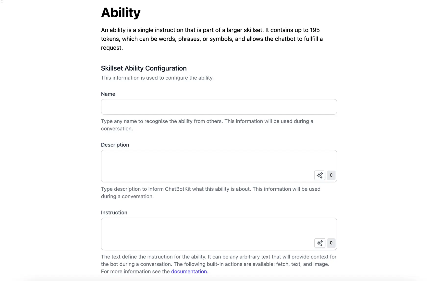 ChatBotKit skillset UI
